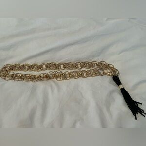 Elegant Gold Chain Belt with Black Tassel
